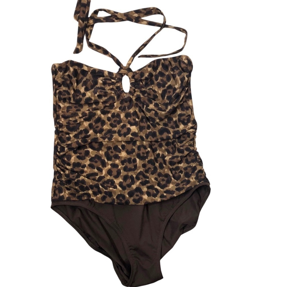 Ralph Lauren Sz12 Bandeau Swimsuit One Piece Leopard Animal Print Halter Classic